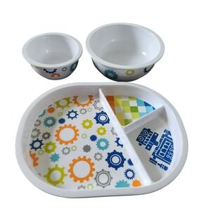Circo Melamine Divided Plate‎ and Bowls Set For Toddlers - Robots / Machinery